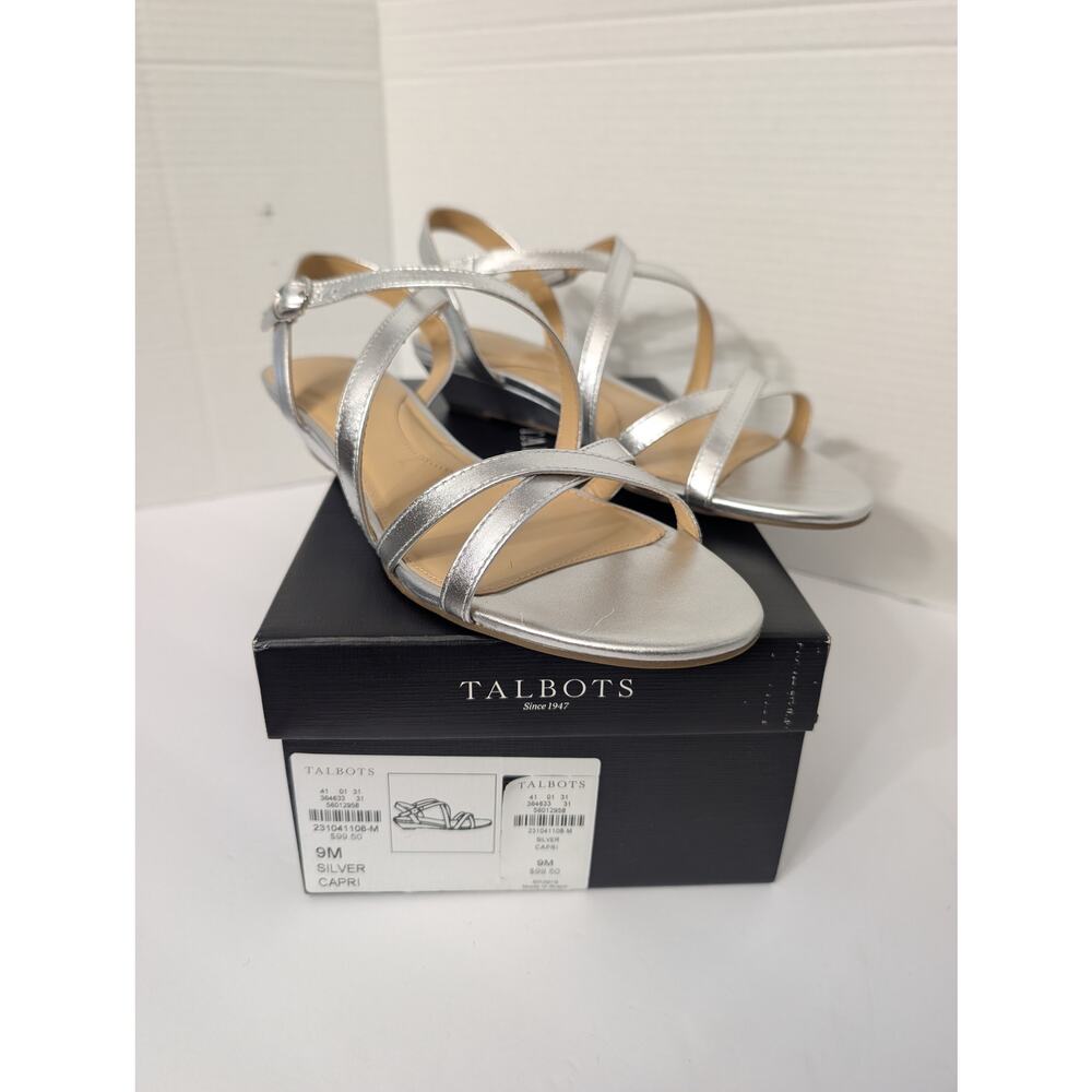Talbots Capri Metallic Silver Wedge Sandals Size 9M Strappy Low Heel Shoes New